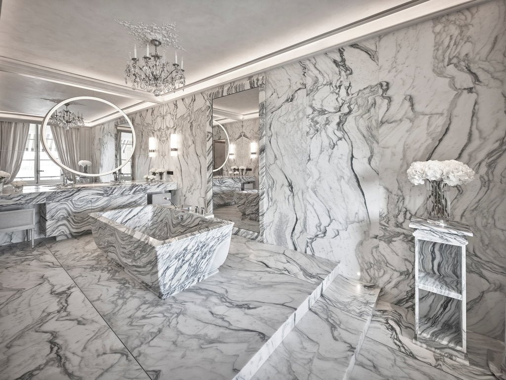 white marble in bathroom 